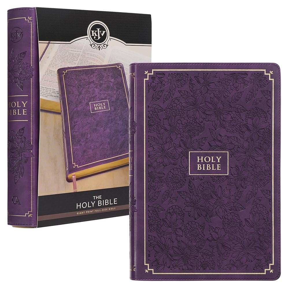 KJV Holy Bible, Giant Print Full-size Faux Leather Red Letter Edition - Thumb Index & Ribbon Marker, King James Version, Purple Floral (KJV Full Size GP Editions) cover image