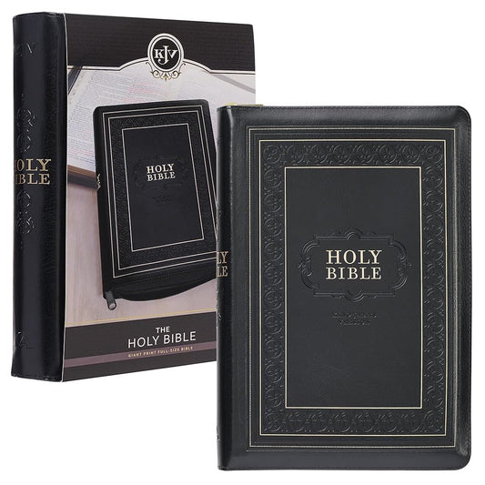 KJV Holy Bible, Giant Print Full-size Faux Leather w/Thumb Index & Ribbon Marker, Red Letter Edition, King James Version, Black, Zipper Closure (KJV Full Size GP Editions) cover image