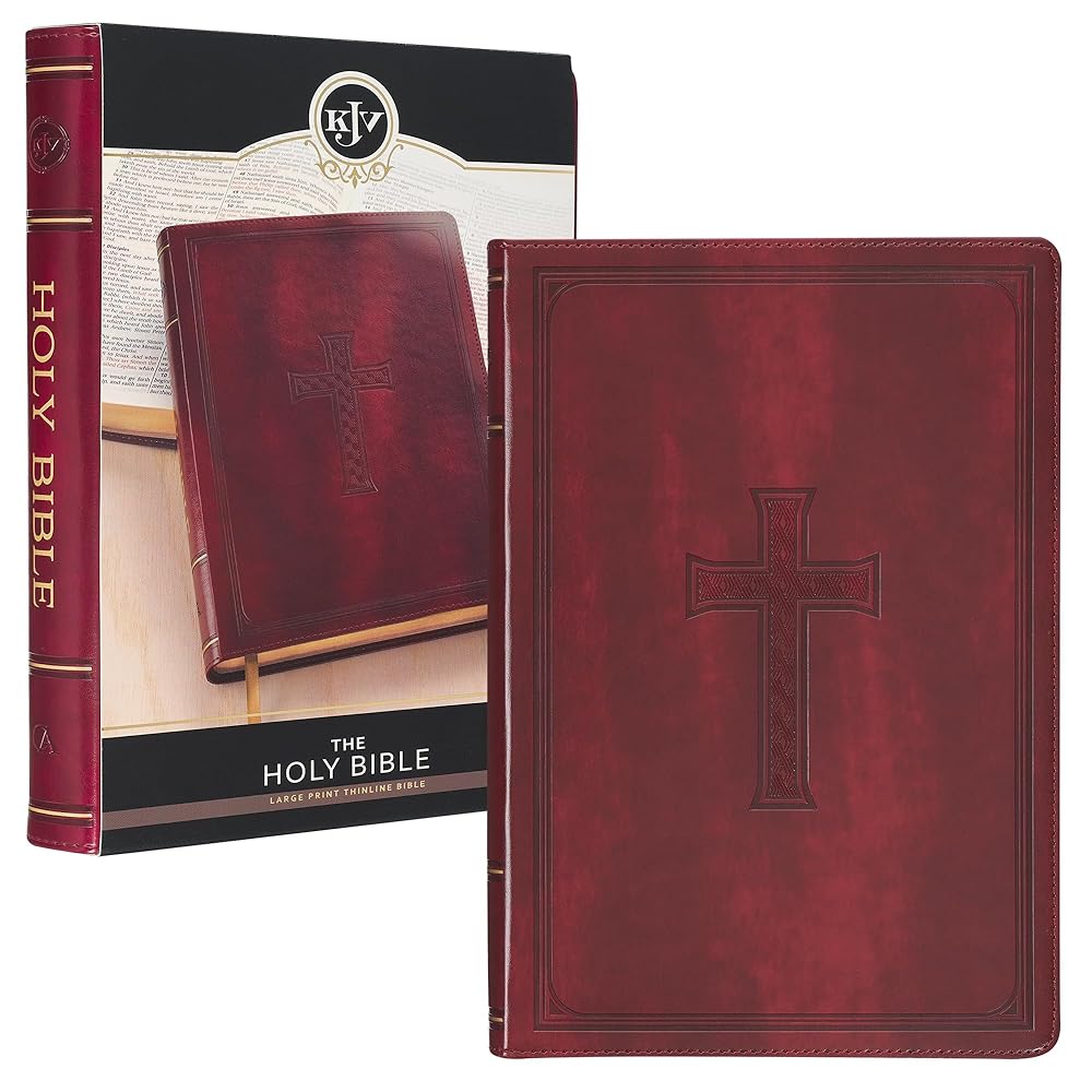 KJV Holy Bible, Thinline Large Print Faux Leather Red Letter Edition Thumb Index, Ribbon Marker, King James Version, Burgundy, Cross Emblem (KJV Thinline LP Editions) cover image