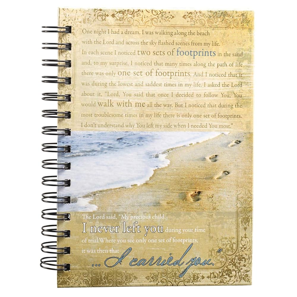 Hardcover Journal Footprints In The Sand Poem Beach Inspirational Wire Bound Notebook w/192 Lined Pages, Large cover image