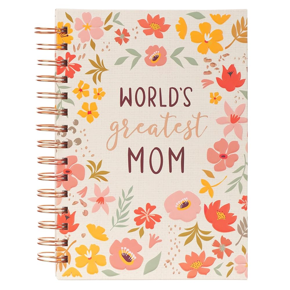 With Love Inspirational Journal World's Greatest Mom Peach Floral, 192 Ruled Pages, Large Wirebound Notebook (8.4" x 6.4" x 1") cover image