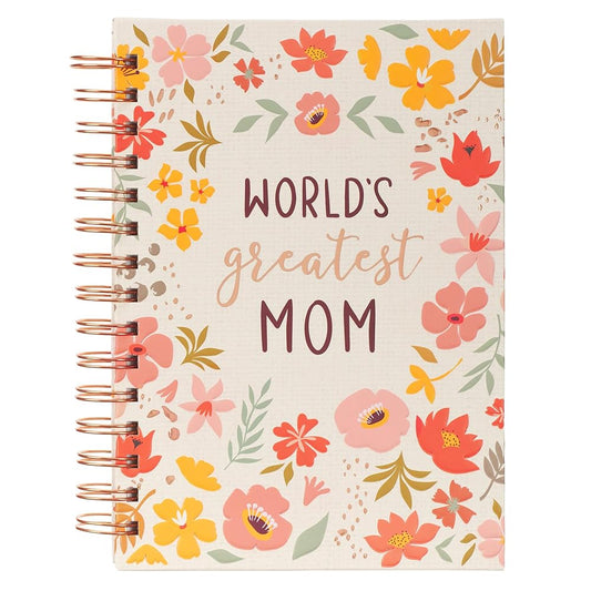 With Love Inspirational Journal World's Greatest Mom Peach Floral, 192 Ruled Pages, Large Wirebound Notebook (8.4" x 6.4" x 1") cover image