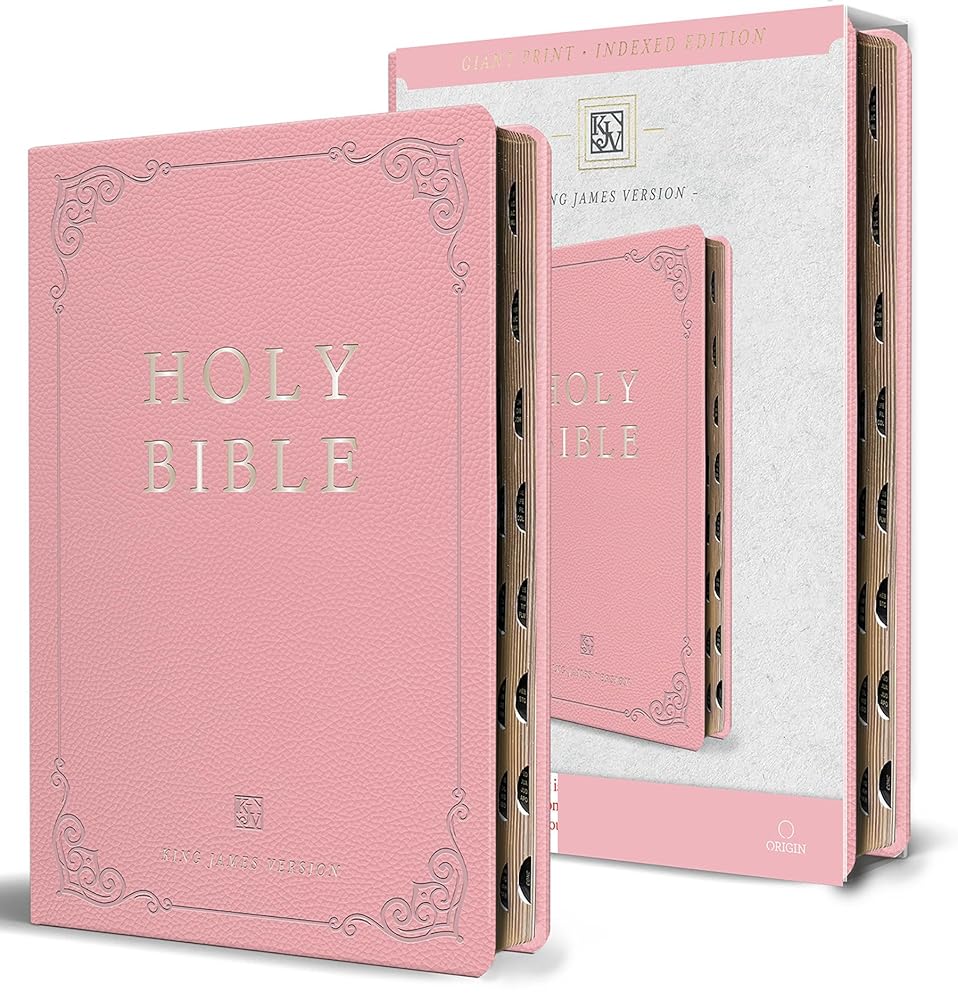 KJV Holy Bible, Giant Print Thinline Large format, Pink Premium Imitation Leathe r with Ribbon Marker, Red Letter, and Thumb Index cover image