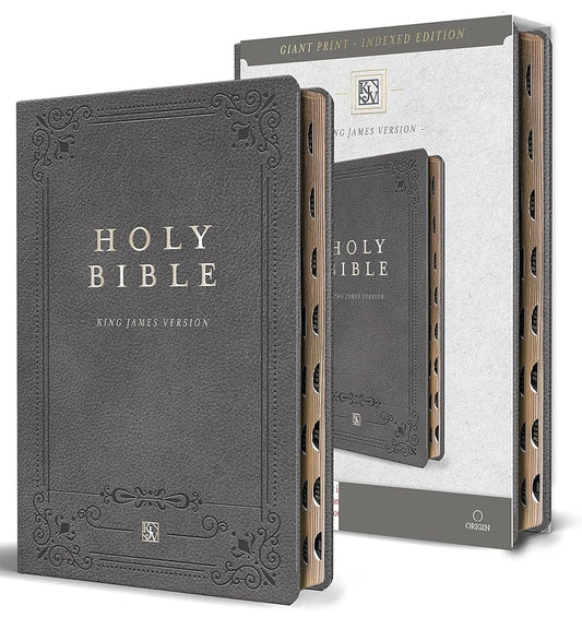 KJV Holy Bible, Giant Print Thinline Large format, Gray Premium Imitation Leathe r with Ribbon Marker, Red Letter, and Thumb Index cover image