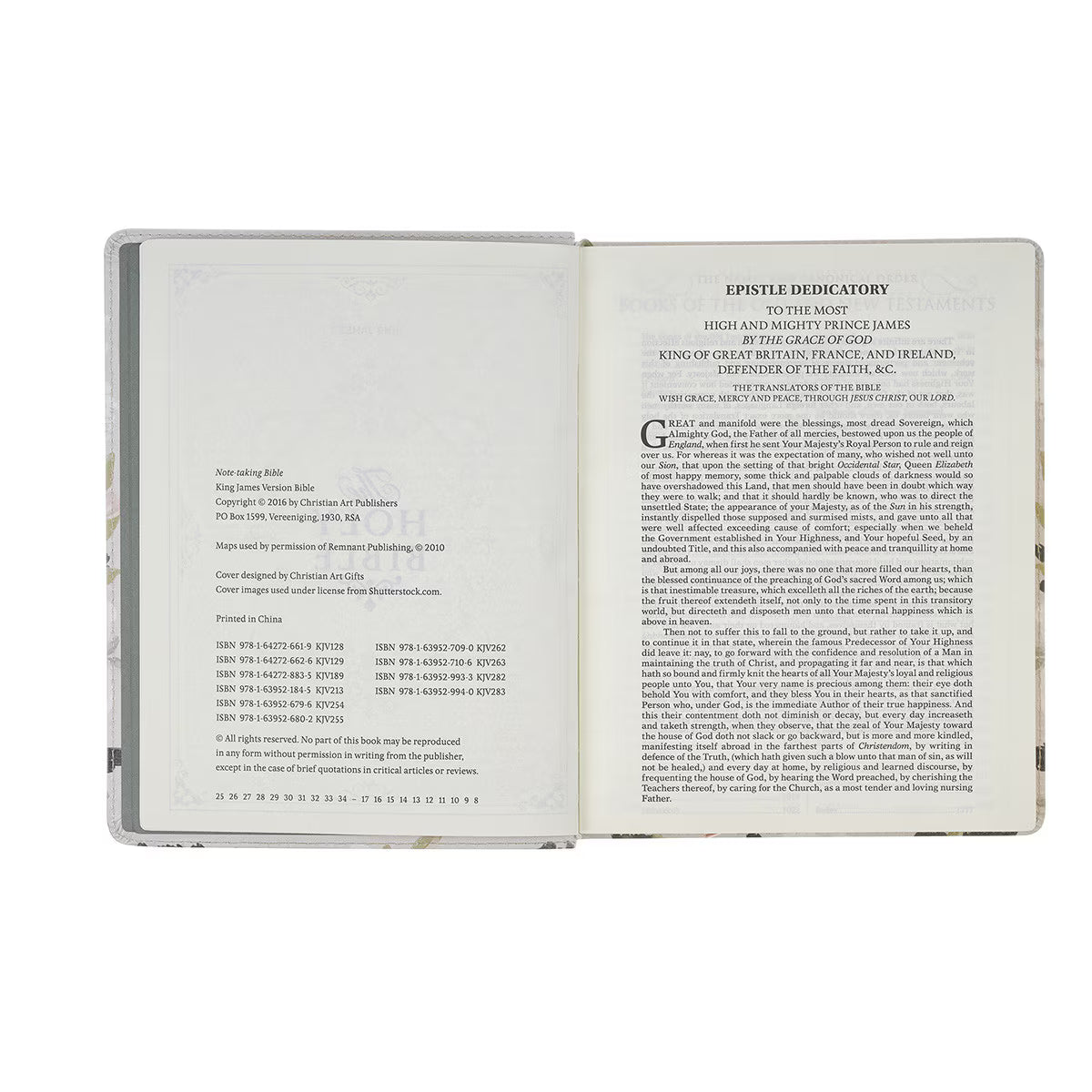 KJV Holy Bible, Note-taking Bible, Vegan Leather - King James Version, Cream Floral Printed