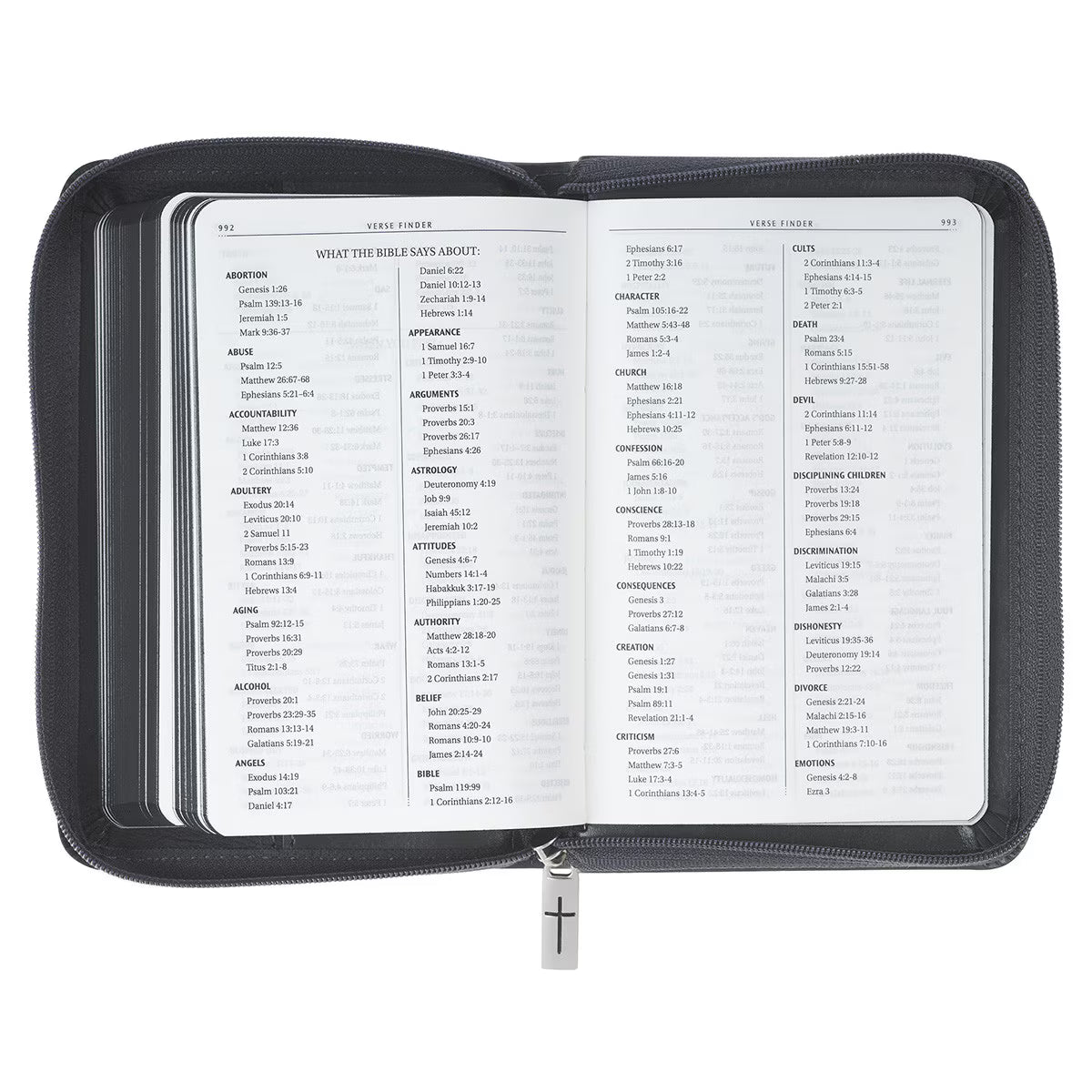 KJV Holy Bible, Mini Pocket Size, Red Letter, Reading Plan, Thematic Verse Finder, Ribbon Bookmark, King James Version, Vegan Leather, Black/Gray Zipper Closure, 6.2" x 4.3" (KJV Pocket Editions)