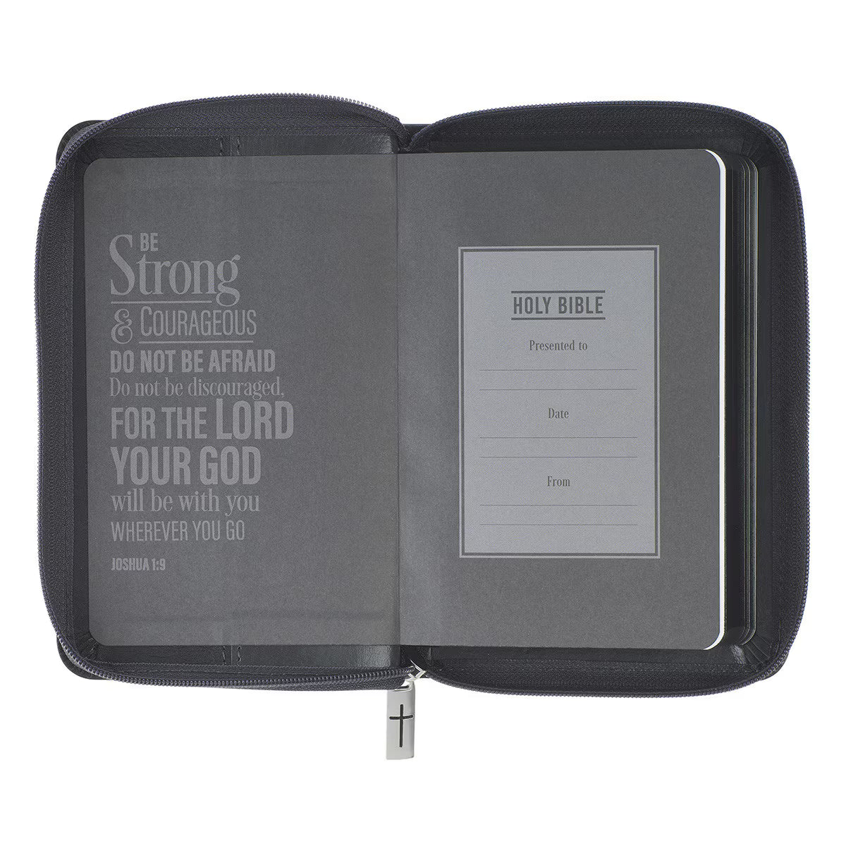 KJV Holy Bible, Mini Pocket Size, Red Letter, Reading Plan, Thematic Verse Finder, Ribbon Bookmark, King James Version, Vegan Leather, Black/Gray Zipper Closure, 6.2" x 4.3" (KJV Pocket Editions)