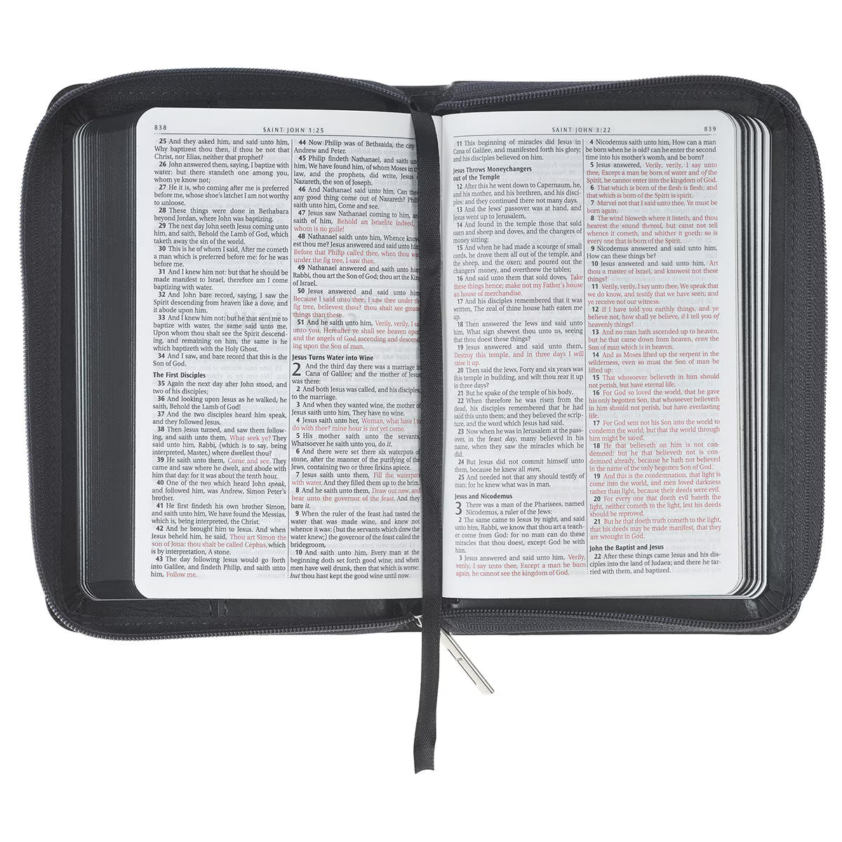 KJV Holy Bible, Mini Pocket Size, Red Letter, Reading Plan, Thematic Verse Finder, Ribbon Bookmark, King James Version, Vegan Leather, Black/Gray Zipper Closure, 6.2" x 4.3" (KJV Pocket Editions)